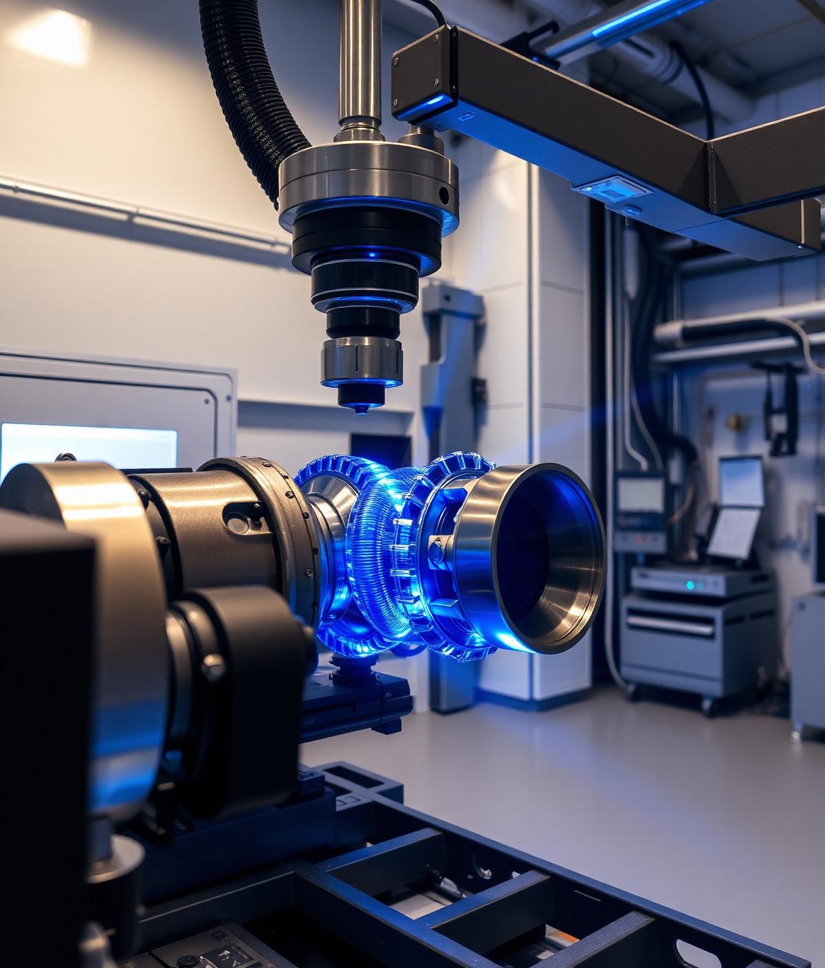 High-tech 3D laser scanner capturing a turbine part in a Blue Sky 3D Engineering lab
